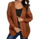 Women's Brown Openwork Cable-Knit Cardigan