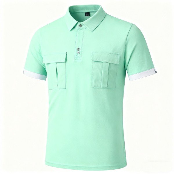 Men's Mint Green Double-Pocket Polo Shirt