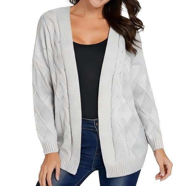 Women's Grey Diamond Cable-Knit Open-Front Cardigan