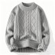 Women's Grey Cable Knit Crew Neck Sweater - Oversized Neutral Pullover