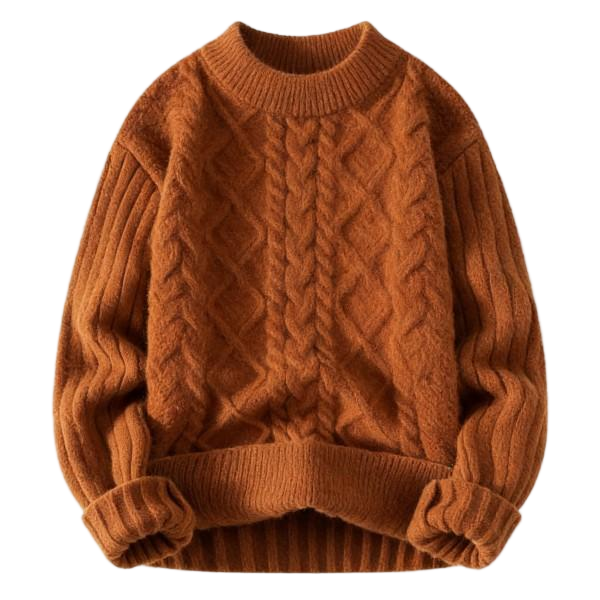 Rust Crew-Neck Cable-Knit Sweater