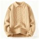 Women's Beige Cable Knit Polo Collar Sweater - Preppy Casual Pullover