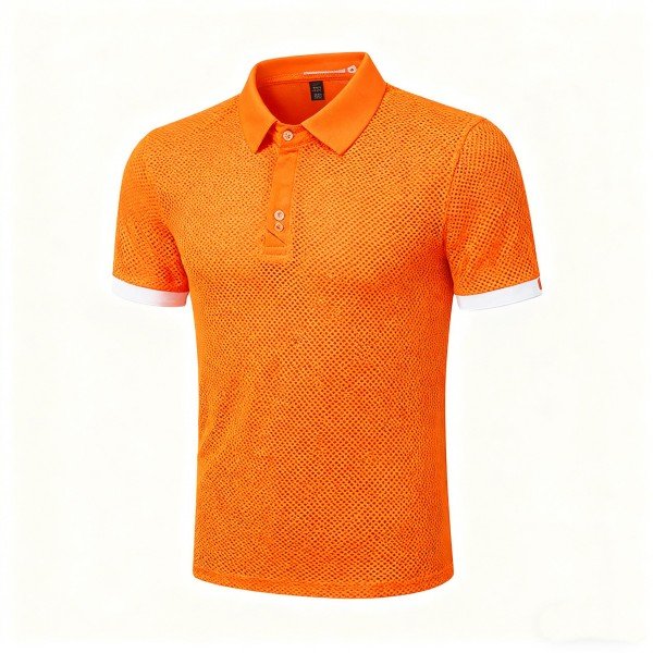 Men's Orange Mesh Polo Shirt