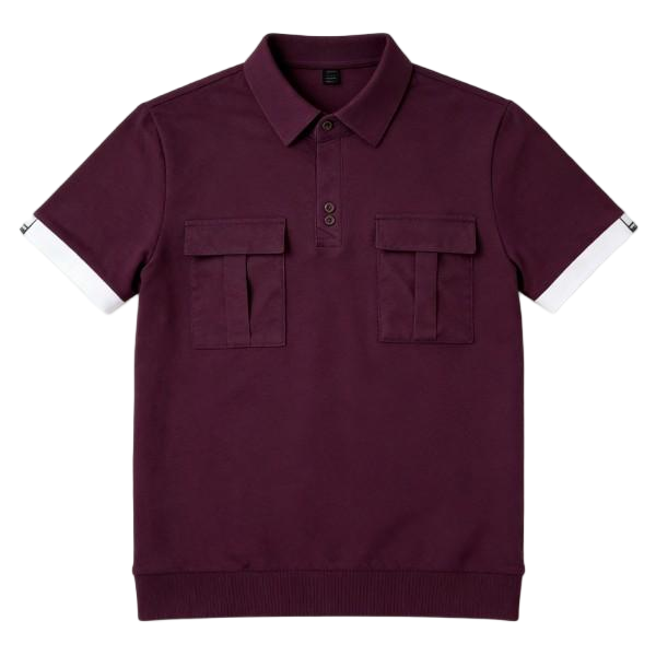 Burgundy Ribbed-Hem Utility Polo Shirt