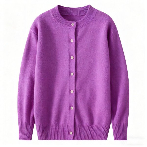 Women's Purple Button-Front Cardigan Sweater - Classic Casual Outerwear