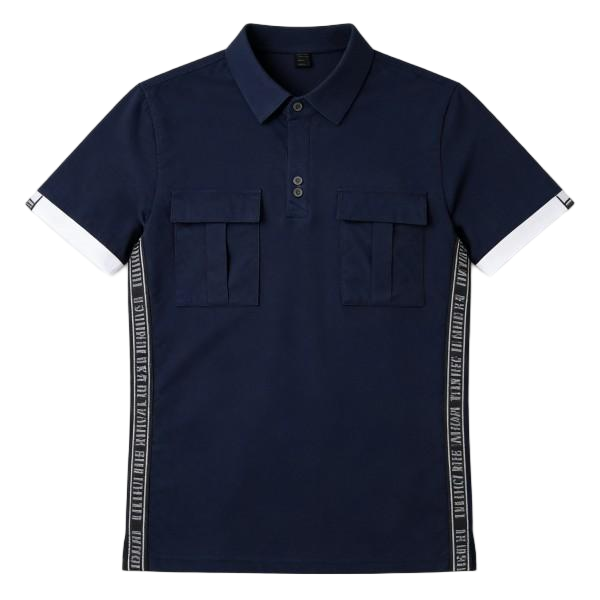 Navy Utility Polo Shirt with Side Stripes